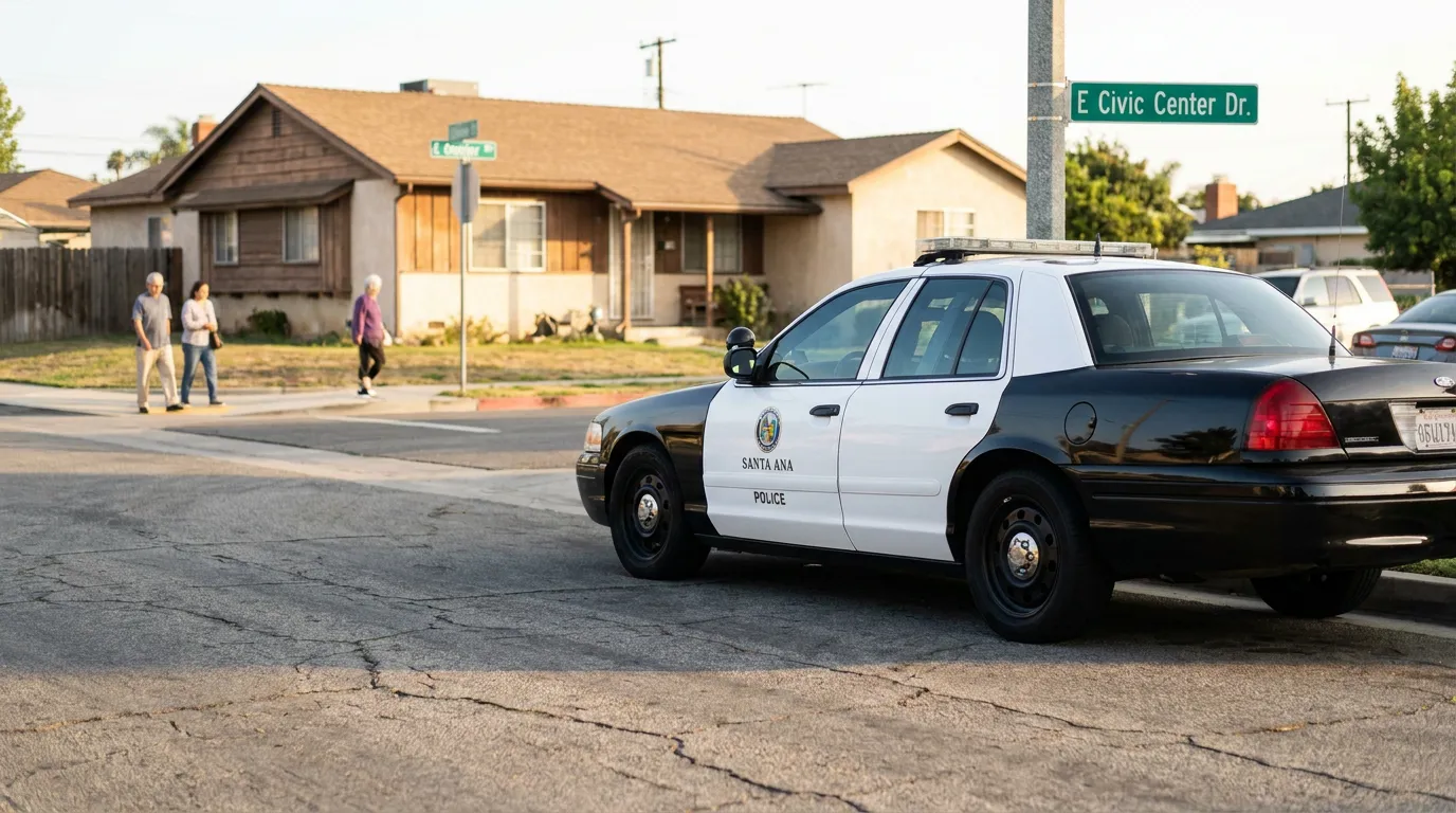 Santa Ana Police patrol car parked at E Civic Center Dr intersection